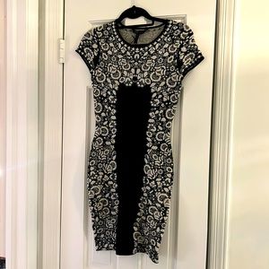BCBG Max Azria Black and White Body Con Dress Size Small.